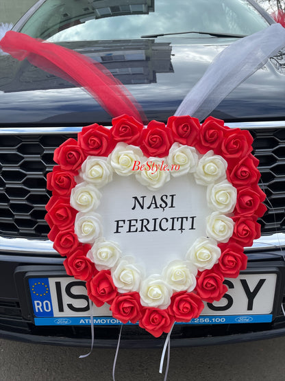 Decor masini miri si nasi, inima, cu trandafiri 03