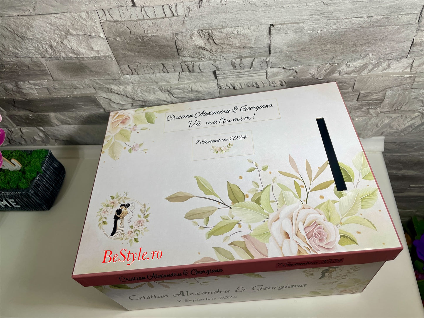 Cutie plicuri bani nunta - Watercolor roses