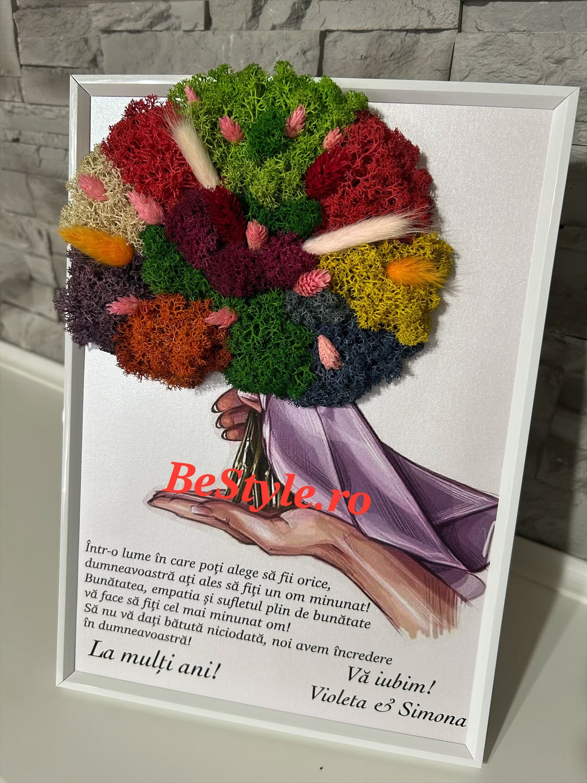 Tablou personalizat cu buchet din licheni A4