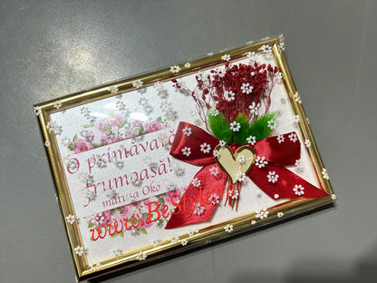 Tablou martisor cu buchet de flori uscate 10/15 cm 01