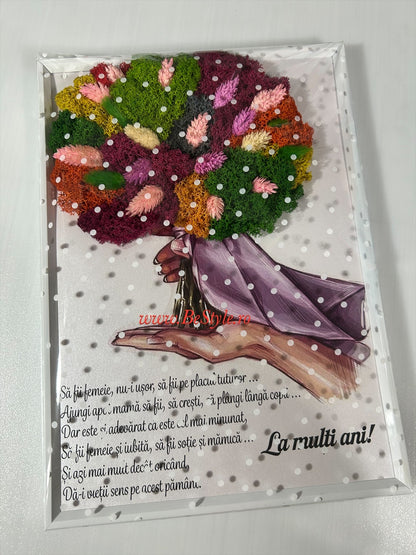 Tablou personalizat cu buchet din licheni A4