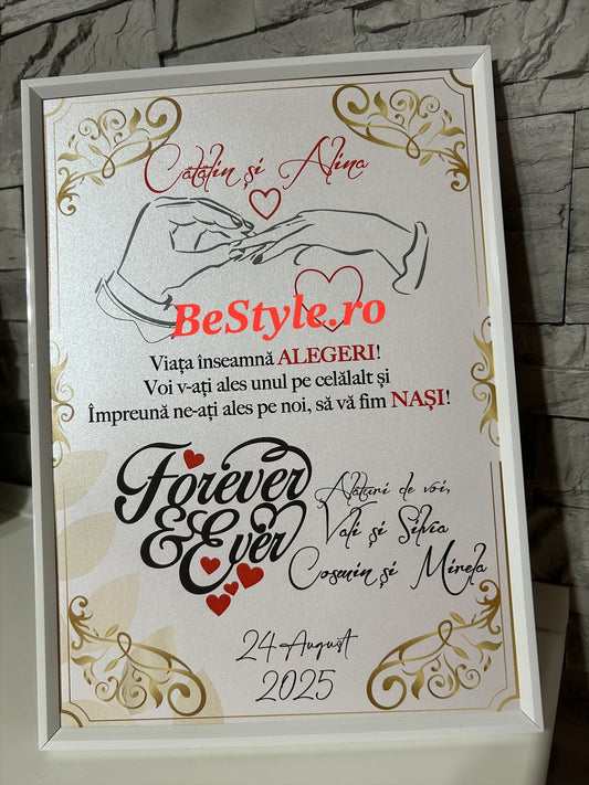 Tablou nunta personalizat cu mesaj de la nasi pentru fini
