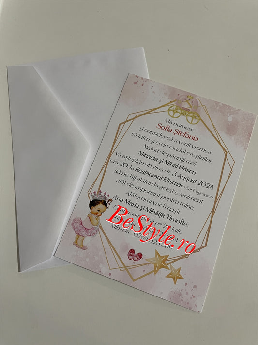 Invitatie botez BSIB028 - Princess carriage
