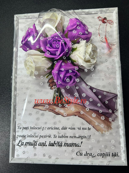 Tablou martisor pentru mama cu buchet din trandafiri de sapun