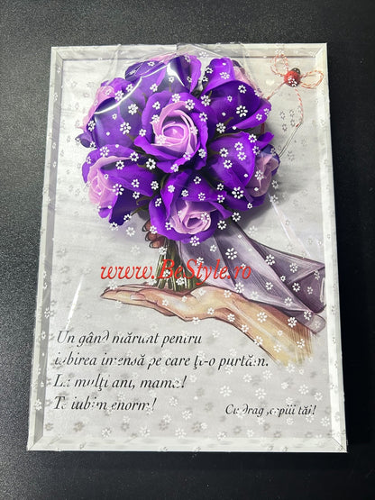 Tablou martisor pentru mama cu buchet din trandafiri de sapun
