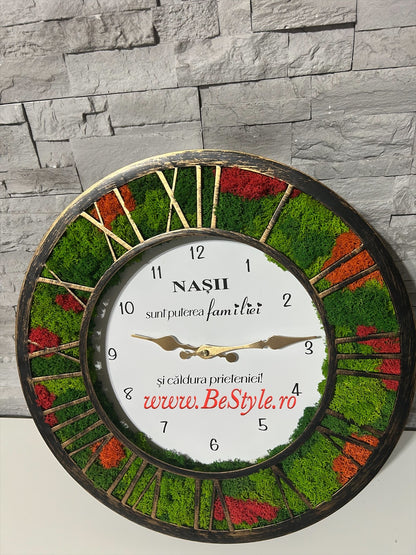 Ceas de perete cu licheni personalizat pentru nasi 02