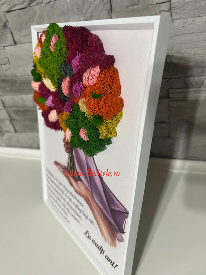 Tablou personalizat cu buchet din licheni A4