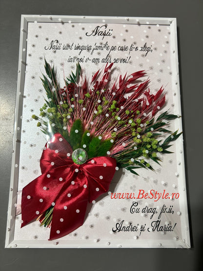 Tablou botez sau nunta pentru nasi - cu flori uscate