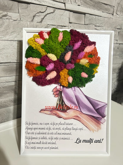 Tablou personalizat cu buchet din licheni A4