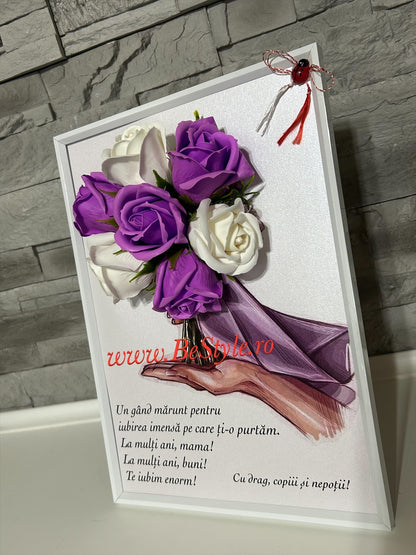 Tablou martisor pentru mama cu buchet din trandafiri de sapun