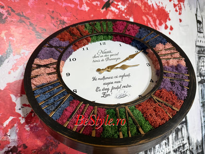 Ceas de perete cu licheni personalizat pentru nasi 04