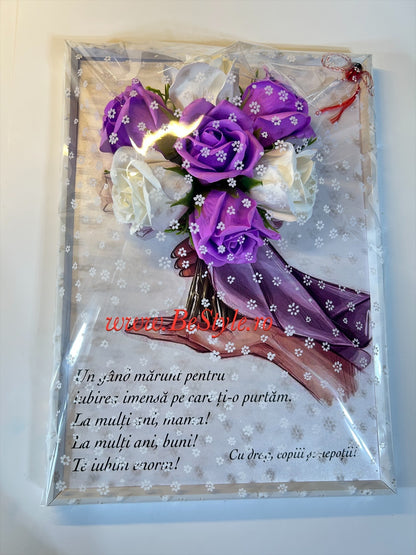 Tablou martisor pentru mama cu buchet din trandafiri de sapun