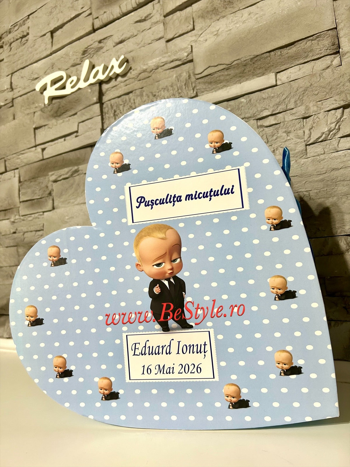Cutie plicuri de bani botez Baby Boss - inima 02