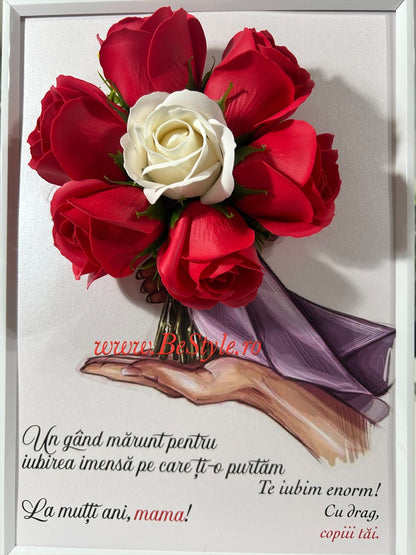 Tablou martisor pentru mama cu buchet din trandafiri de sapun