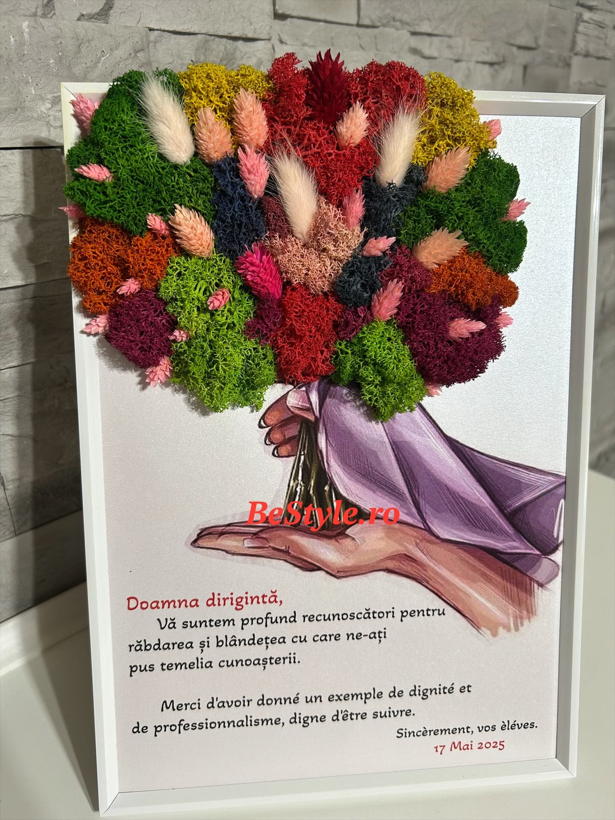 Tablou personalizat cu buchet din licheni A4