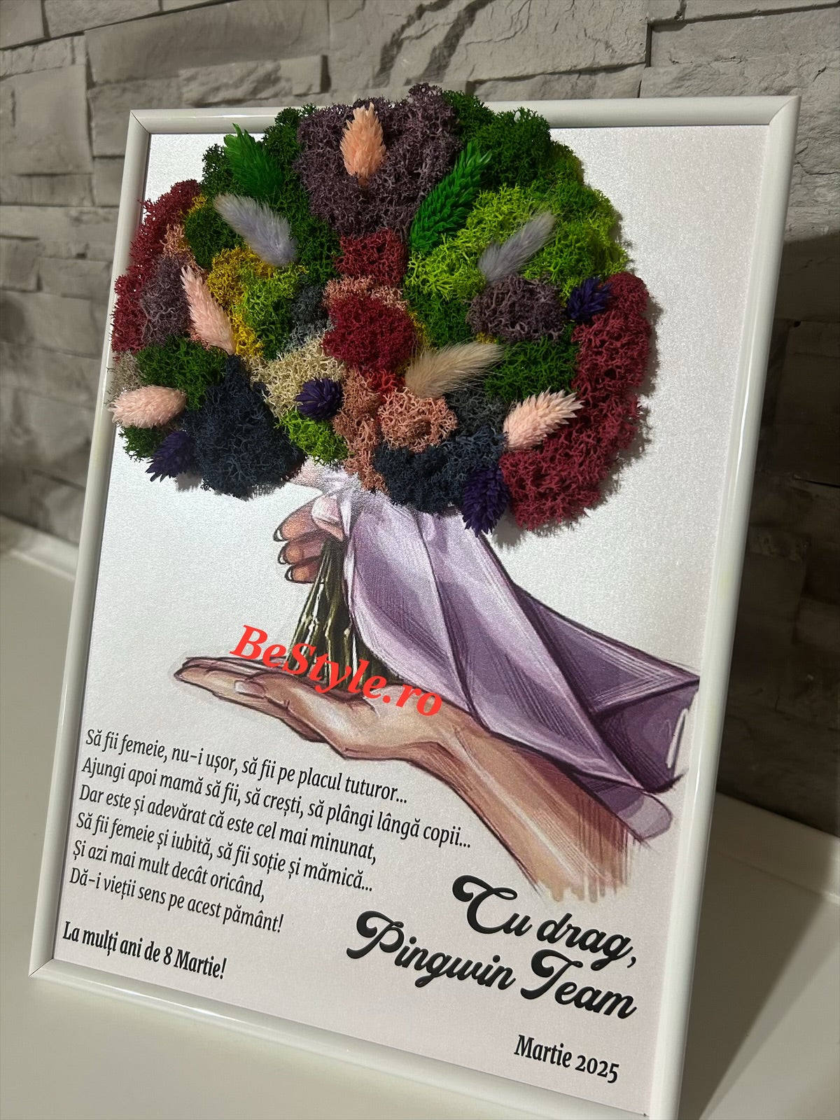 Tablou personalizat cu buchet din licheni A4