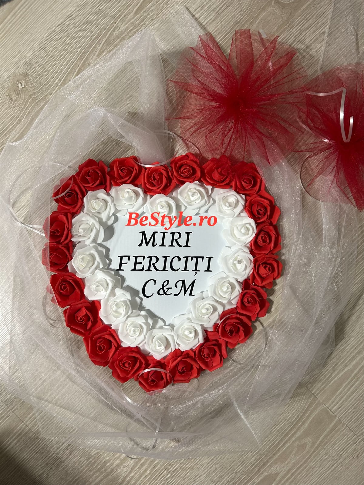 Decor masini miri si nasi, inima, cu trandafiri 03