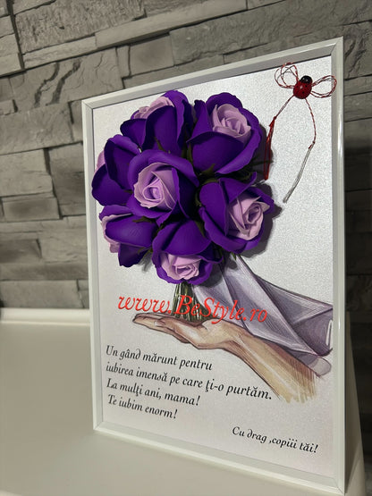 Tablou martisor pentru mama cu buchet din trandafiri de sapun
