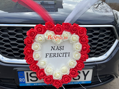 Decor masini miri si nasi, inima, cu trandafiri 03