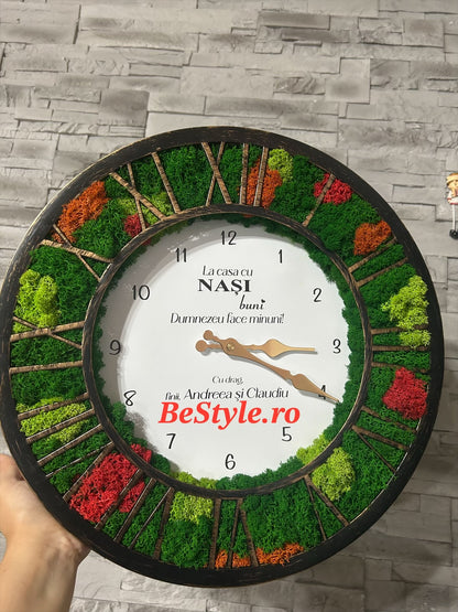 Ceas de perete cu licheni personalizat pentru nasi 02