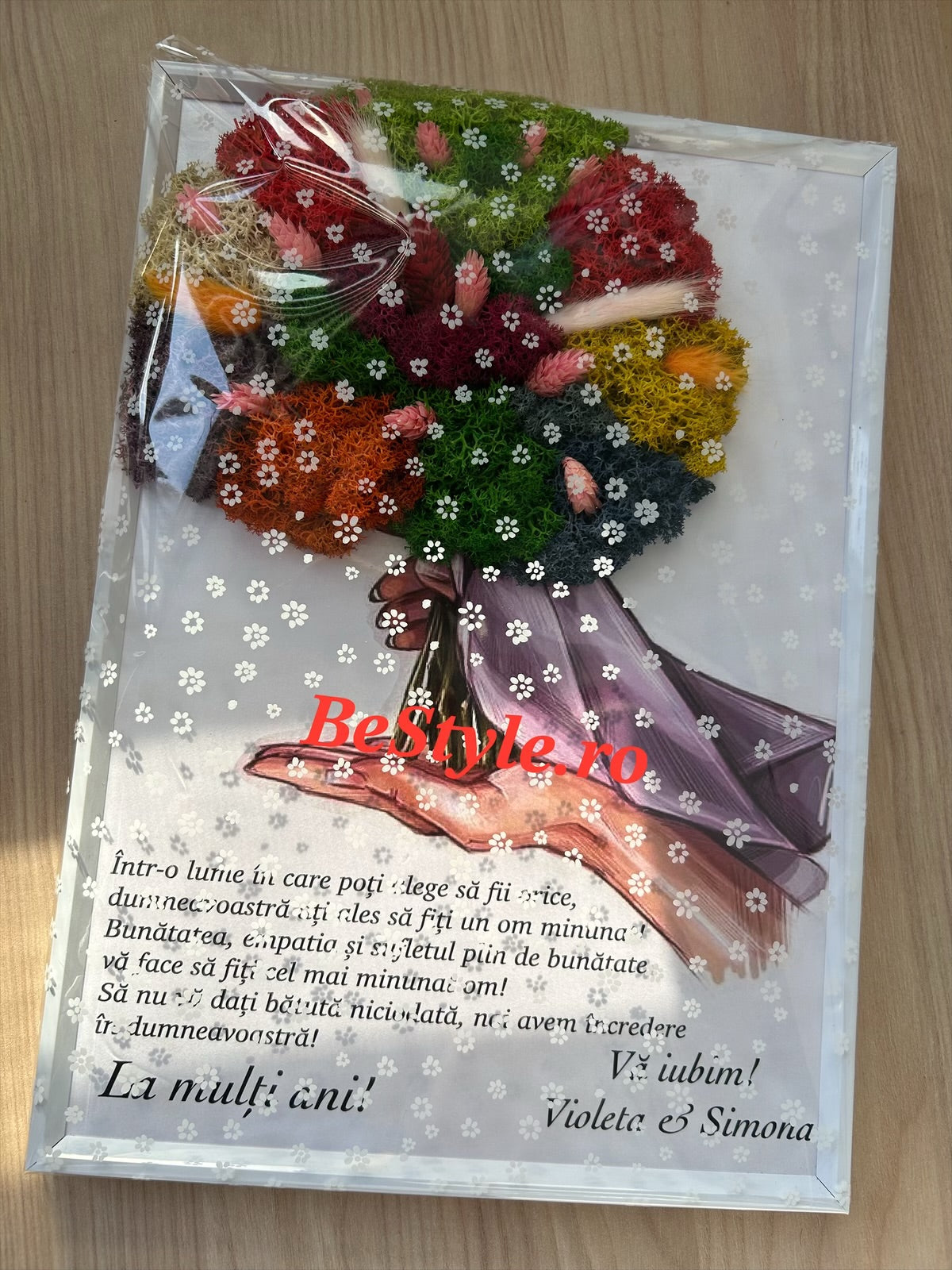 Tablou personalizat cu buchet din licheni A4