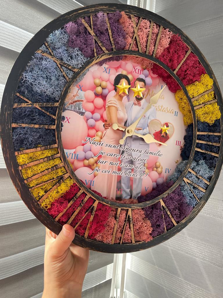 Ceas de perete cu licheni personalizat pentru nasi 03