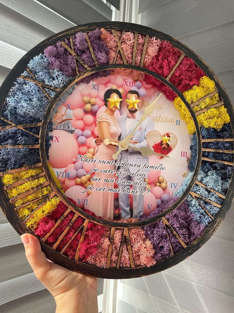 Ceas de perete cu licheni personalizat pentru nasi 03