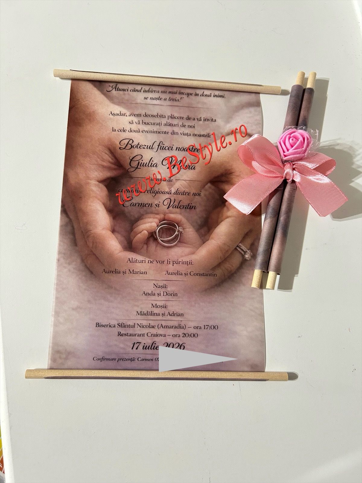 Invitatie botez BSIB054 - cu trandafir