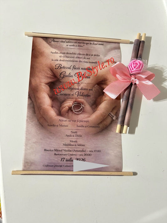 Invitatie botez BSIB054 - cu trandafir