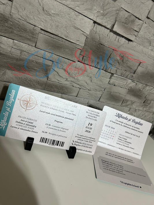 Invitatie nunta BSIN136 - pasaport si bilet de avion