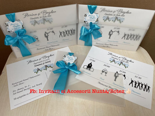 Invitatie nunta BSIN077 cu fundita si calc