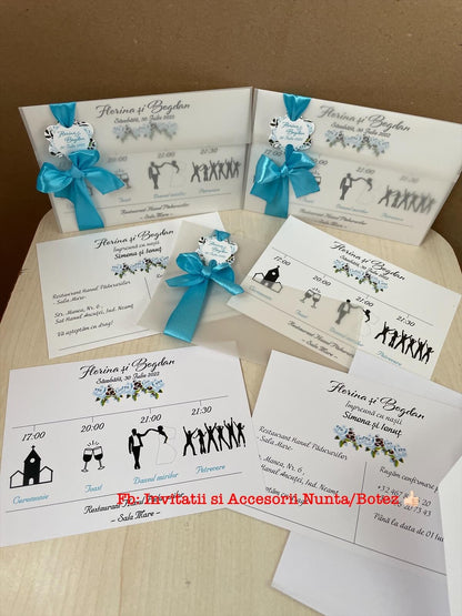 Invitatie nunta BSIN077 cu fundita si calc