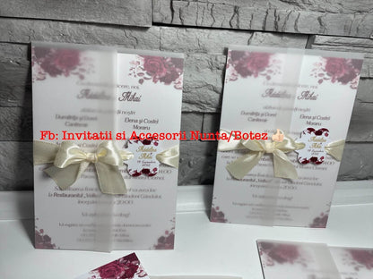 Invitatie nunta BSIN076 cu fundita si calc