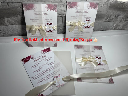 Invitatie nunta BSIN076 cu fundita si calc