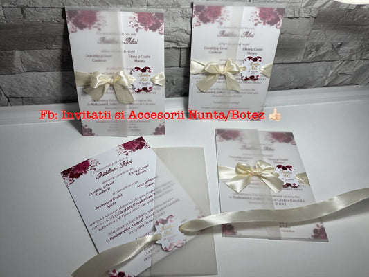 Invitatie nunta BSIN076 cu fundita si calc