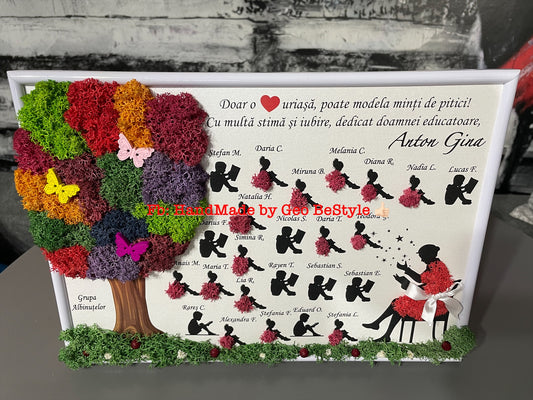 Tablou martisor cu licheni si copii pentru doamna sau domnul invatator