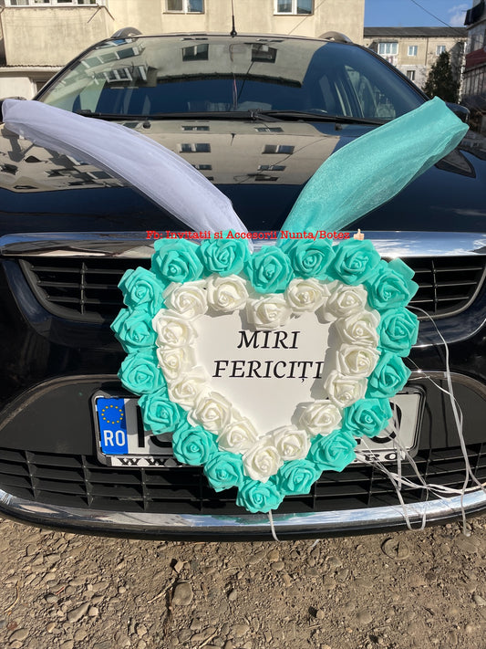 Decor masini miri si nasi, inima, cu trandafiri 01