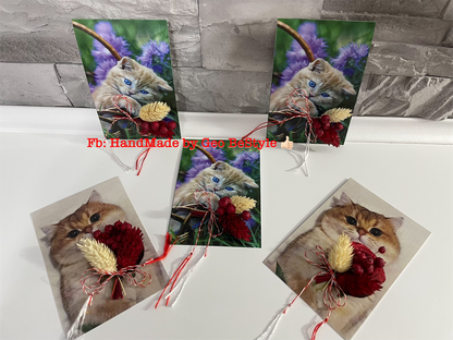 Martisoare catei, pisici si buchet de flori uscate