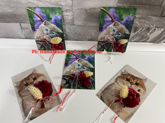 Martisoare catei, pisici si buchet de flori uscate