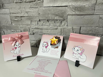 Invitatie botez BSIB029 cu fundita - Marie the cat