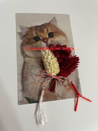 Martisoare catei, pisici si buchet de flori uscate