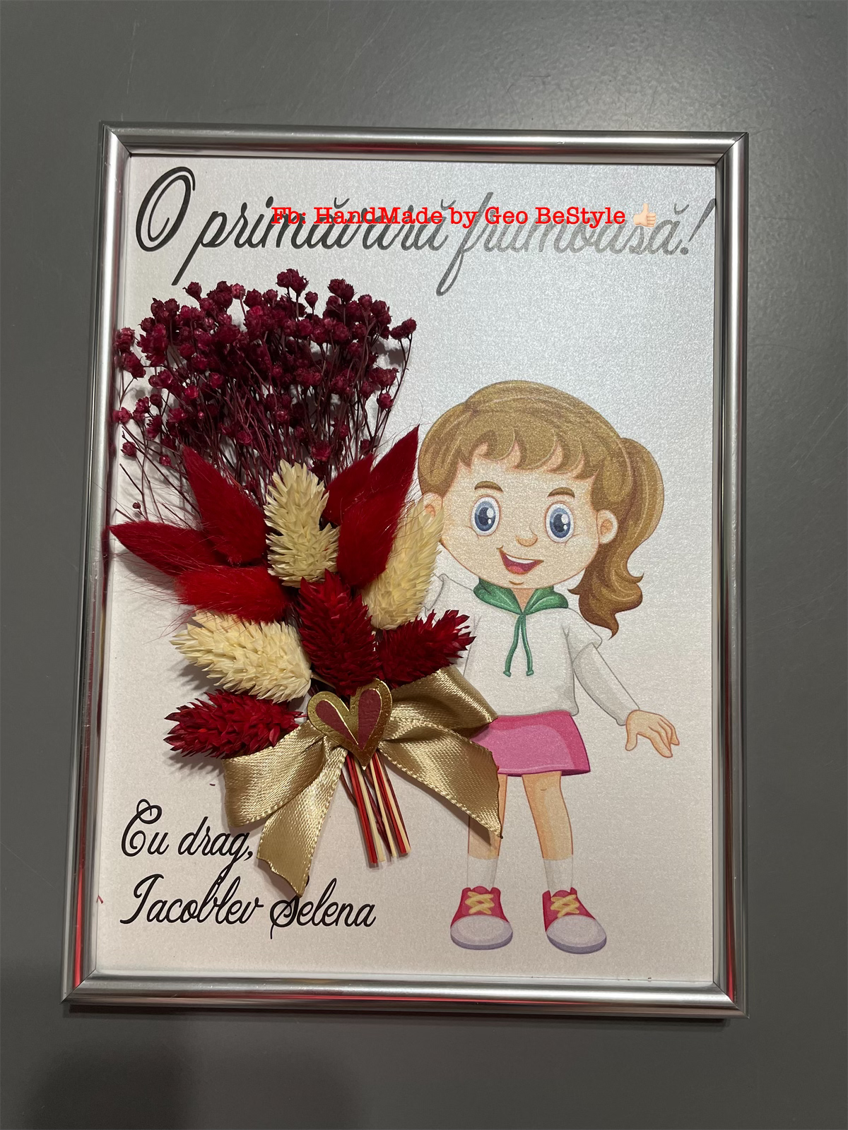 Tablou martisor cu buchet din flori uscate 15/20 cm - 01
