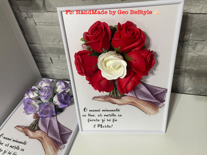 Tablou martisor pentru mama cu buchet din trandafiri de sapun