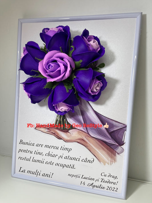 Tablou personalizat cu buchet din trandafiri de sapun