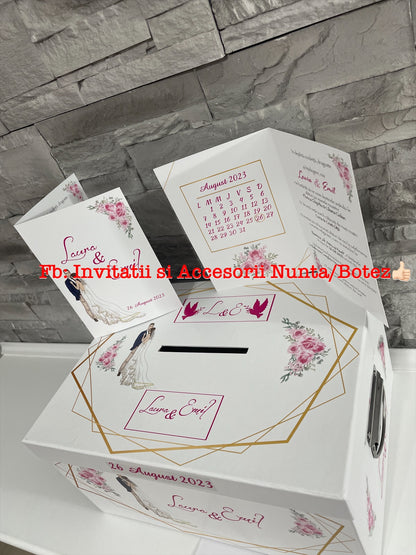 Cutie plicuri bani nunta Bride & Groom - roses
