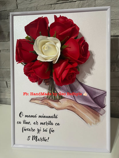 Tablou martisor pentru mama cu buchet din trandafiri de sapun