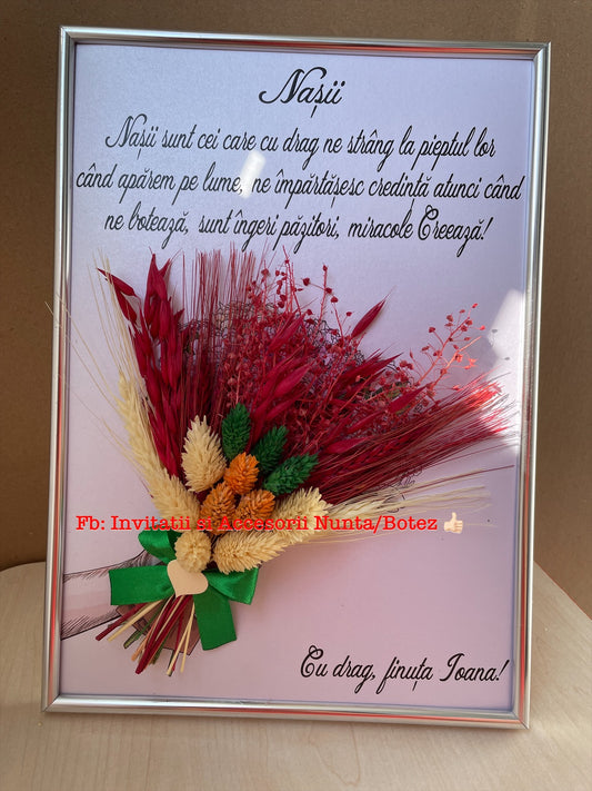 Tablou botez sau nunta pentru nasi - cu flori uscate