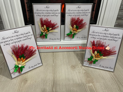 Tablou botez sau nunta pentru nasi - cu flori uscate