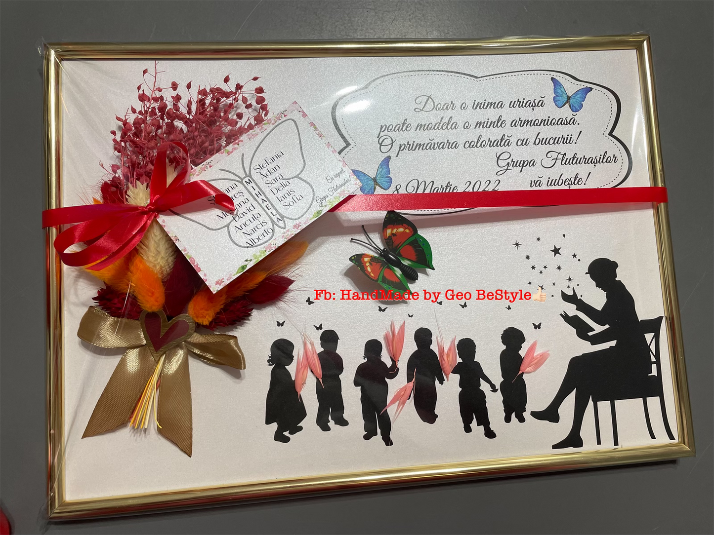 Tablou martisor cu buchet din flori uscate pentru doamna 01